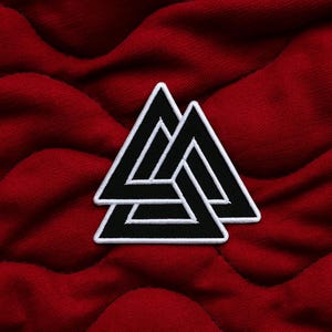 Black VALKNUT KNOT PATCH iron-on embroidered Odin Norse Mythology applique Germanic Decorative Custom Signs & Symbols Sew On Embroidery