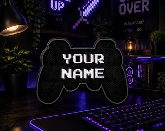 Custom Jouw naam 4" B x 2,5" T Gamecontroller Geborduurde Opstrijkpatch Retro voor Halloween Kostuum Rugzak Vest Jas Kleding