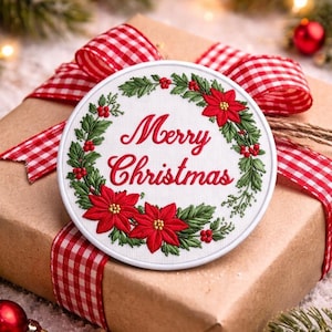 Merry Christmas Patch/Iron-On Patch/Festive Holiday Decor/Embroidered Sew-On Decorative Applique for Stockings Clothing Vest/Jacket Backpack