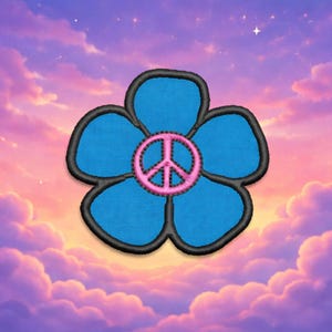 Daisy with Peace Sign Retro Embroidered Iron On Patch Hippie Woodstock flower Boho Fun Custom for Backpack Bags Vest Jacket Clothing Jeans