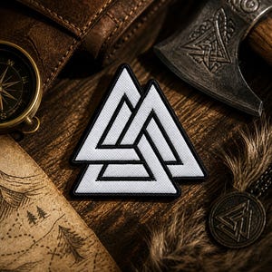 VALKNUT KNOT Patch/Iron-On Patch/Norse Signs & Symbols/Military Warrior/Embroidered Sew-On Applique for Clothing Vest/Jacket Hat Backpack