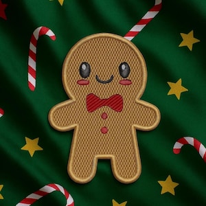 Cute Red Bow Ginger Bread Man Christmas Embroidered Iron On Patch Magic Holidays Fun Badge for Stockings Backpack Bags Vest Jacket Clothing
