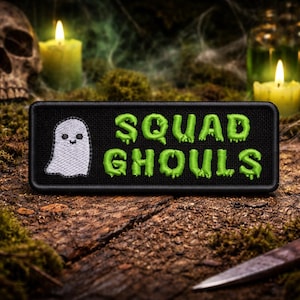 Patch Ghouls Squad/écusson thermocollant/décor d'Halloween/écusson fantôme pour enfants/appliqués brodés à coudre pour vêtements gilet/veste chapeaux sac à dos