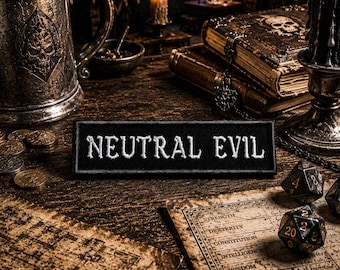 Neutral Evil uitlijning patch/opstrijkpatch/Geeks & Gamers/DnD tafelblad cadeau/dobbelstenen/geborduurde opnaaibare appliqué voor kledingvest/jas