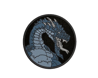Blue Gray Dragon iron-on embroidered applique for Clothing Jacket, Mythology Signs & Symbols, sew on embroidery, Biker Badge, Fantasy
