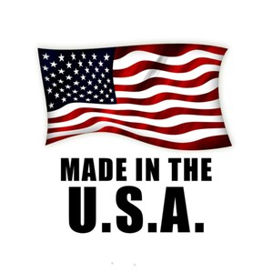 May include: A waving American flag with red and white stripes and a field of white stars on a blue background. Below the flag, the text "MADE IN THE U.S.A." is printed in bold, black letters.