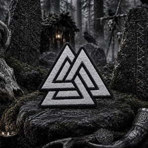VALKNUT KNOT Patch/Iron-On Patch/Norse Signs & Symbols/Military Warrior/Embroidered Sew-On Applique for Clothing Vest/Jacket Hat Backpack