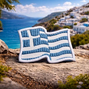 Wavy Greek Flag Greece Emblem Hellas Hellenic Republic Embroidered Iron On Patch Custom Badge for Uniform Backpack Vest Jacket Hat Clothing