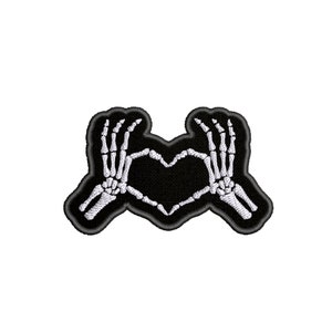 Skeleton Hands Heart Love Embroidered Iron On Patch Halloween Costume Scary Custom for Backpack Bags Vest Jacket Clothing Jeans Hats