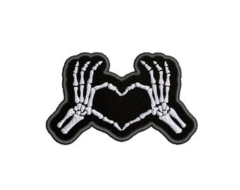 Skeleton Hands Heart Love Embroidered Iron On Patch Halloween Costume Scary Custom for Backpack Bags Vest Jacket Clothing Jeans Hats