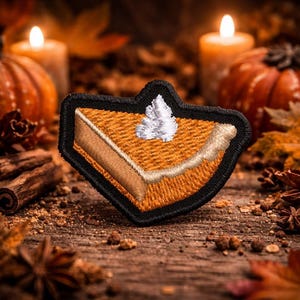 Slice of Pumpkin Pie Patch/Iron-On Patch/Fall Bakery Desserts/Embroidered Sew-On Applique for Clothing Vest/Jacket Hat Backpack