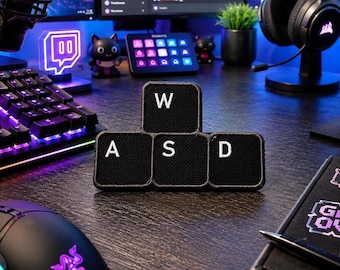 Naszywka z klawiszami WASD/Naszywka do prasowania/Geeks & Gamers/Konsola PC/Retro Gamer/Haftowana aplikacja do naszycia na odzież, kamizelkę/kurtkę, czapkę, plecak