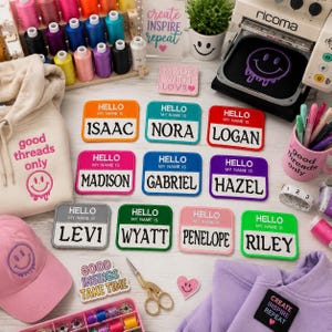 Custom "Hello My Name Is" Patch Personalized Embroidered Iron-on/Sew-on Applique Costume Backpack Bag Vest Jacket Jean Denim Clothing Gift