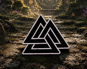 Black VALKNUT KNOT Patch//Iron-On Patch/Odin Norse Mythology/Germanic Signs Symbols/Embroidered Sew-On Applique for Clothing Vest/Jacket Hat
