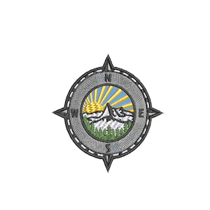Sunburst Mountain Compass Embroidered Iron On Patch Sew On Wildlife & Animals Nature Trail Hiking Mountains Forest for Backpack Bags Vest