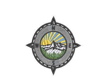 Sunburst Mountain Compass Embroidered Iron On Patch Sew On Wildlife & Animals Nature Trail Hiking Mountains Forest for Backpack Bags Vest