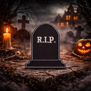 Parche bordado con la inscripción RIP para planchar, ideal para disfraces de Halloween, mochilas, bolsos, chalecos, chaquetas, ropa, vaqueros y sombreros.