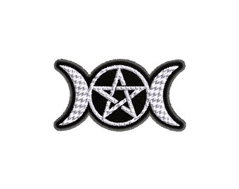 Triple Moon Goddess Symbol Embroidered Iron On Patch Pagan Spiritual Well-being Healing Protection for Backpack Bags Vest Jacket Clothing