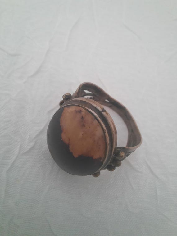 Vintage Boho Statement Adjustable Ring with Large… - image 1