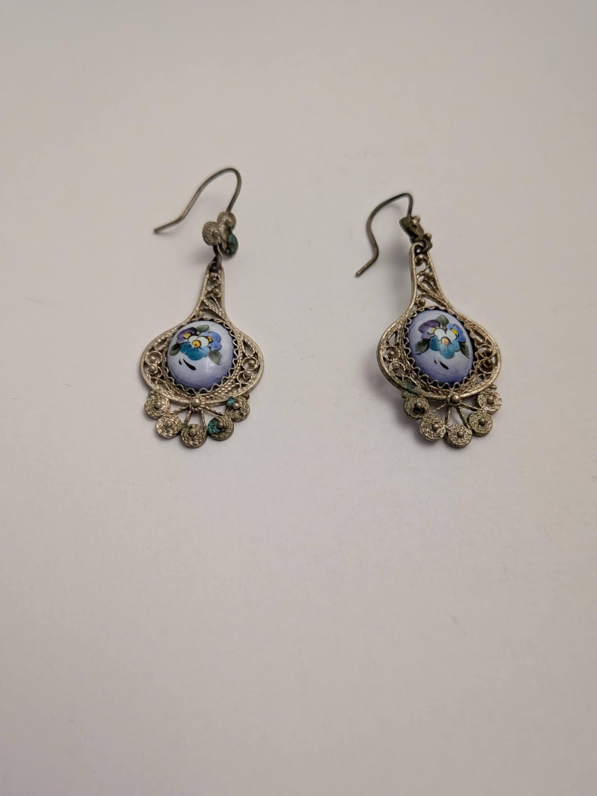 Parure Artisanale Russe En émaux - Boucles D'oreilles Et Pendentif, Finift, Multicolore