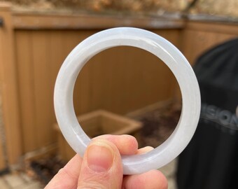 BW020-L 53.7mm Certified Untreated Grade A Jade Bracelet｜Burmese Jadeite Bangle 缅甸翡翠A货手镯｜Round White 白月光