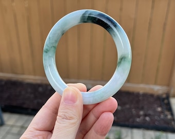 JCH040-RP 55.5mm Certified Untreated Grade A Jade Bracelet｜缅甸翡翠A货手镯 Burmese Jadeite Bangle｜Princess Round Light Green with Floral Pattern 飘花