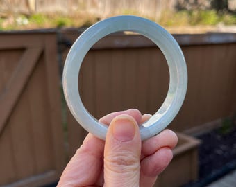 BW069-L 56.2mm Certified Untreated Grade A Jade Bracelet｜Burmese Jadeite Bangle 缅甸翡翠A货手镯｜Round Icy Light Green 冰晴绿