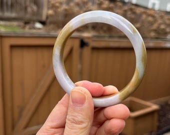 BW038-L 55.8mm Certified Untreated Grade A Jade Bracelet｜Burmese Jadeite Bangle 缅甸翡翠A货手镯｜Round Lavender and Yellow 紫带黄翡正圈