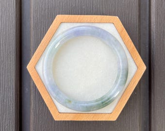 YS096-RM 54mm Certified Untreated Grade A Jade Bracelet｜Burmese Jadeite Bangle 缅甸翡翠A货手镯｜Round Lavender and Green 莫奈睡莲薰衣草春彩