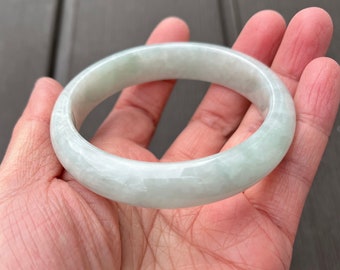 JCH020-L 53.5mm Certified Untreated Grade A Jade Bracelet｜缅甸翡翠A货手镯 Burmese Jadeite Bangle｜Round Light Green 冰晴绿正圈
