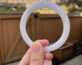 BW066-RM 56.4mm Certified Untreated Grade A Jade Bracelet｜Burmese Jadeite Bangle 缅甸翡翠A货手镯｜Round Light Pink 淡粉 | Clearance!