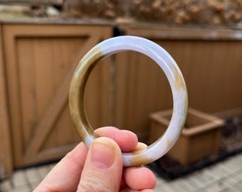 BW011-OL 52.7/48.3mm Certified Untreated Grade A Jade Bracelet｜Burmese Jadeite Bangle 缅甸翡翠A货手镯｜Oval Lavender and Yellow 紫黄翡贵妃镯