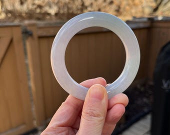 BW033-RP 53.8mm Certified Untreated Grade A Jade Bracelet｜Burmese Jadeite Bangle 缅甸翡翠A货手镯｜Round Icy Lavender and Green 冰春彩
