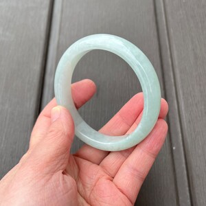 24019-L Certified Untreated Grade A Jade Bracelet - Round 55mm (缅甸翡翠A货手镯Burmese Jadeite Bangle, Icy Light Green 冰晴绿)