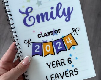 Leavers Notebook, personalised with name and Class. Class of 2024 graduation notebook.
