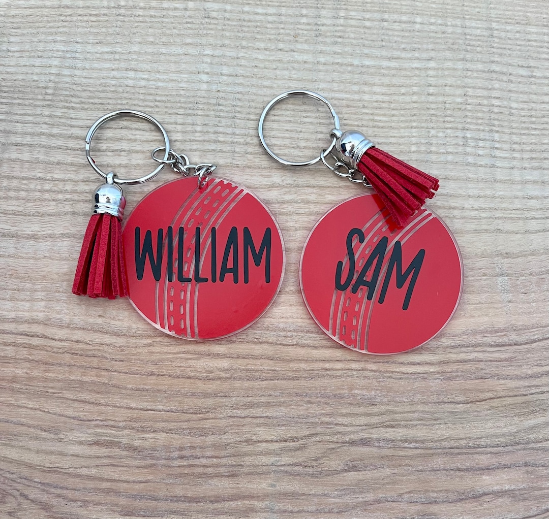 Personalised Cricket Ball Keyring / Personalised Cricket Ball Keychain