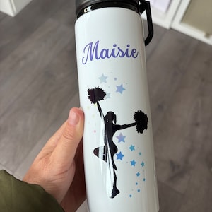 Borraccia personalizzata per cheer dance, borraccia per cheerleading, borraccia regalo per cheer dance. Borraccia in alluminio bianco con tappo a scatto.