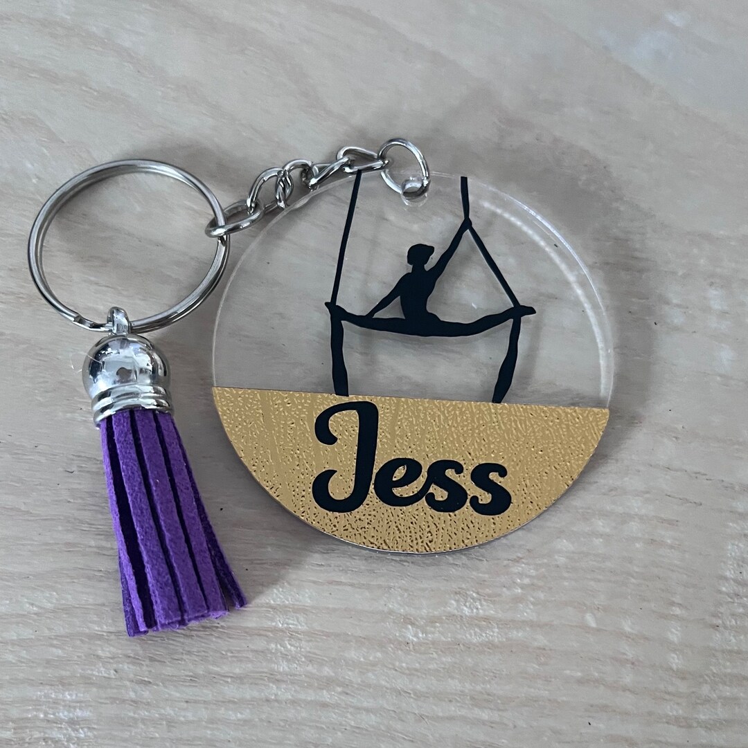 Personalised Aerial Silks / Gymnastics Keyring / Aerial Keychain. Gift