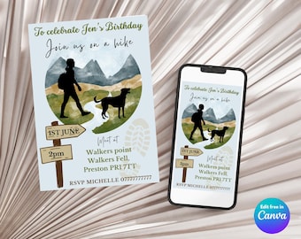 Hiking Girl Party Invites - Digital Download. Fully editable using Canva. Hiking Invitation for a hiking themed event or party.