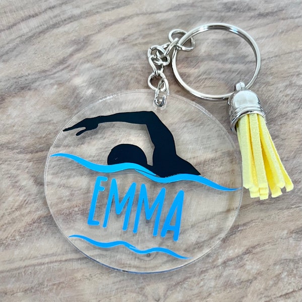 Porte-clés personnalisé sur le thème de la natation / Porte-clés personnalisé de natation / Idée cadeau de porte-clés de sport personnalisé pour les nageurs