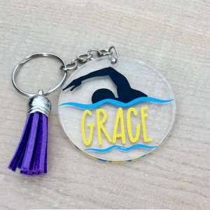 Personalised swimming themed keyring / Personalised Swimming Keychain / Personalised sports keyring gift idea for swimmers