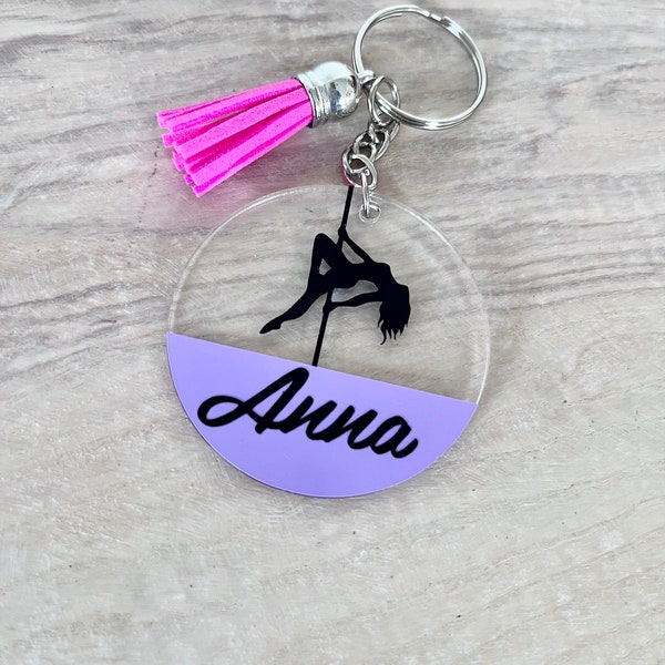 Personalised Pole Dancing Keyring / Pole Dancer / Pole fitness, gymnast keyring. Pole dancer gift idea.