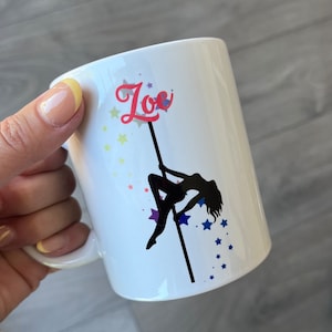 Personalised Pole Dancer Mug, Pole Fitness mug gift. Gifts for pole dancers.