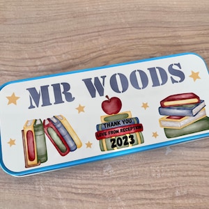 Personalised teacher pencil tin, teacher gifts, pencil case gift for male or female teacher.