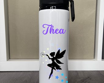 Fairy princess water bottle. Personalised fairy princess themed drinks bottle for girls.