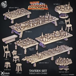 Tavern Set - Tables and Chairs - Terrain Interiors - CastnPlay Terrain - Aos Fantasy RPG D&D Tabletop Wargaming