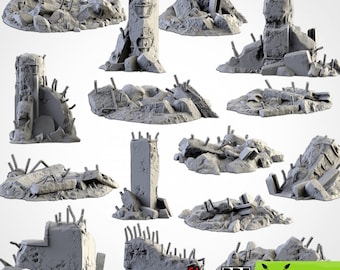 Tabletop Terrain Terrain - City Debris Part 2 - Grimdark Scifi City Debris Ruins