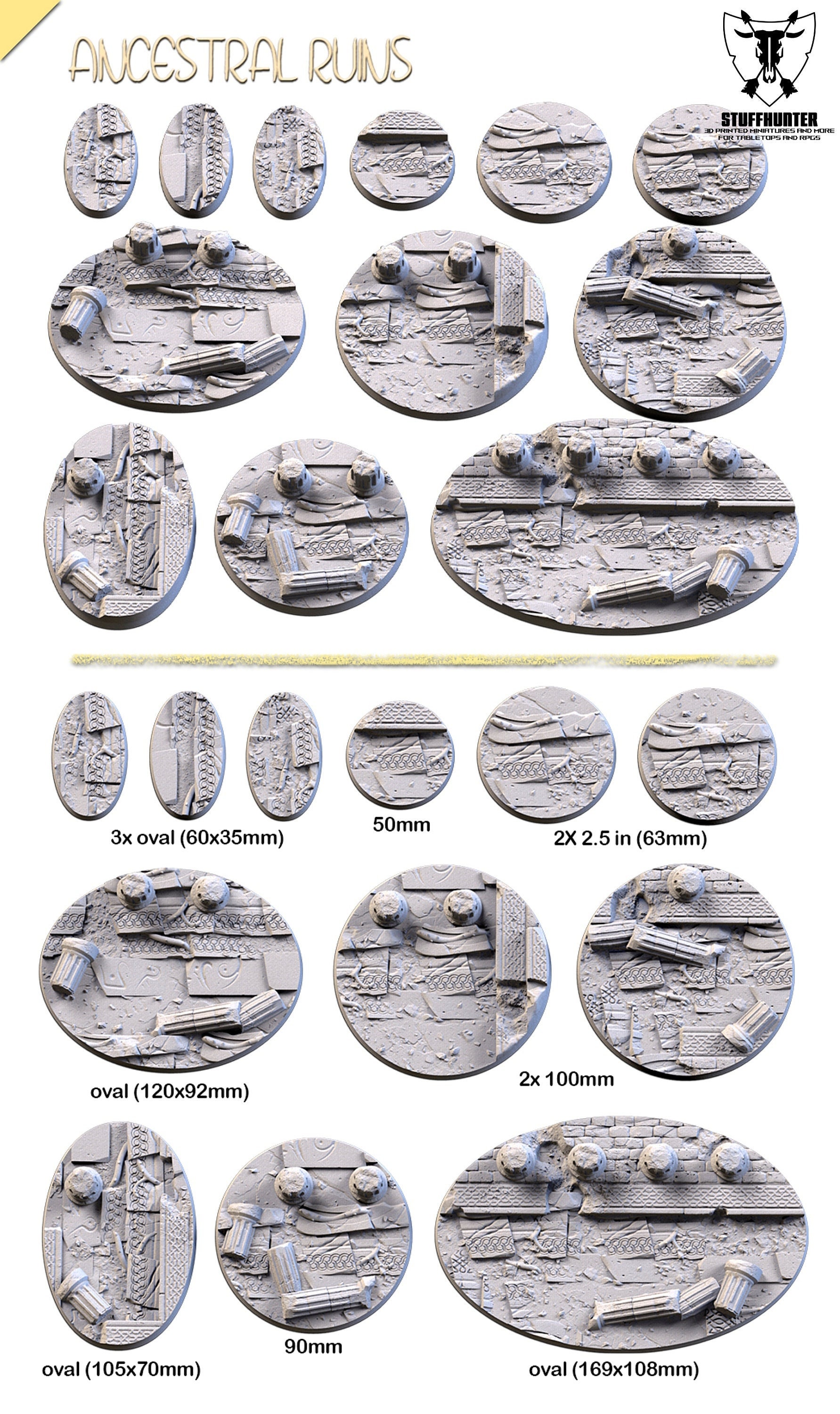 Ancestral Ruins - Designed Structured Bases Round Oval for Tabletop Wargaming