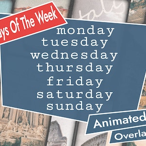 Days of the Week Titles, Animated weekdays for videos, Vlog Titles, Typewriter, Animated Overlay, Video Overlay, YouTube Channel