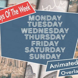 Animated weekdays for videos, Days of the Week Titles, Vlog Titles, Typewriter, Animated Overlay, Video Overlay, YouTube Channel